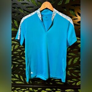 ✅Adidas Women's Aqua Short Sleeve V-Neck Polo, Large
